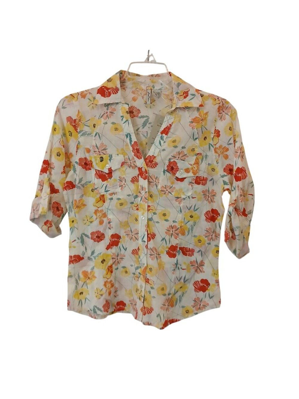 Love Potion Womens PM Floral Button Shirt 100% Cotton Roll Tab Sleeve #D-20